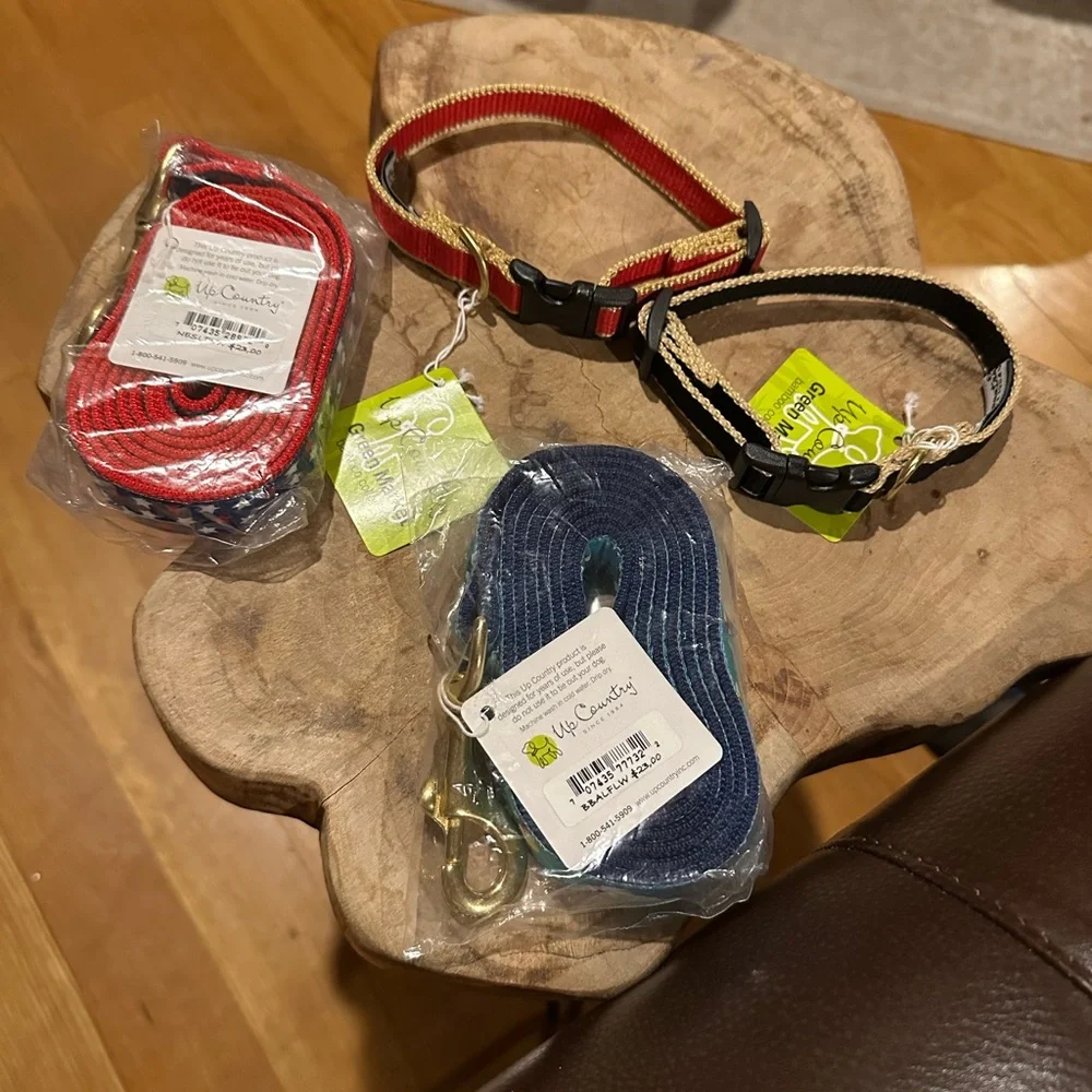 UP COUNTRY dogs Green Market Bamboo Collection Two Collars and Two Leashes